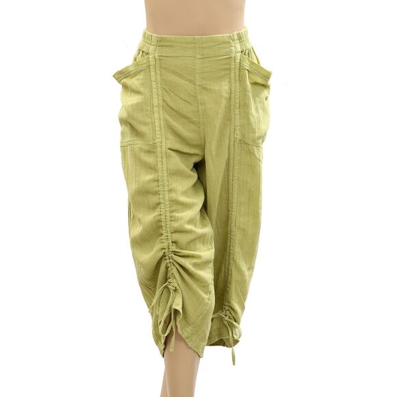 Free People Gianna Ruched Gaucho Pull-On Pants Cropped Low Rise Cotton M 284721 - Picture 4 of 8